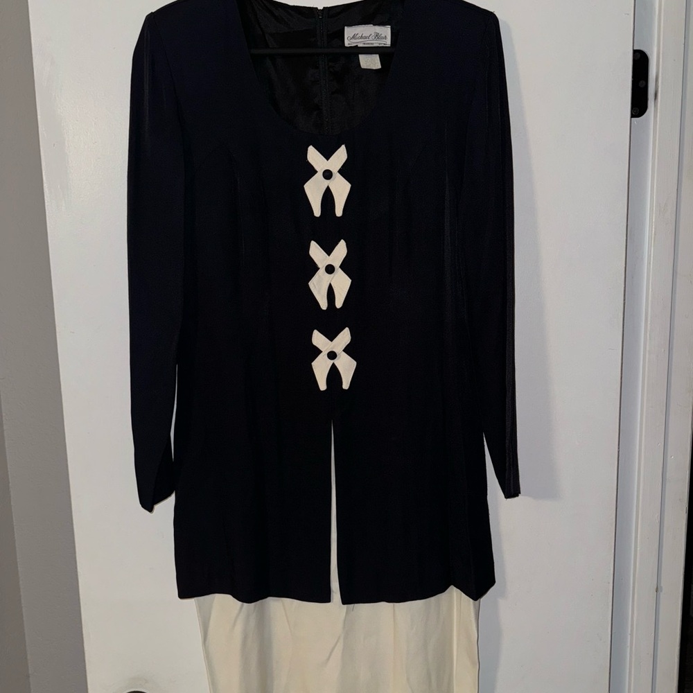Vintage Michael Blair Black and Cream Dress with Bow Accents